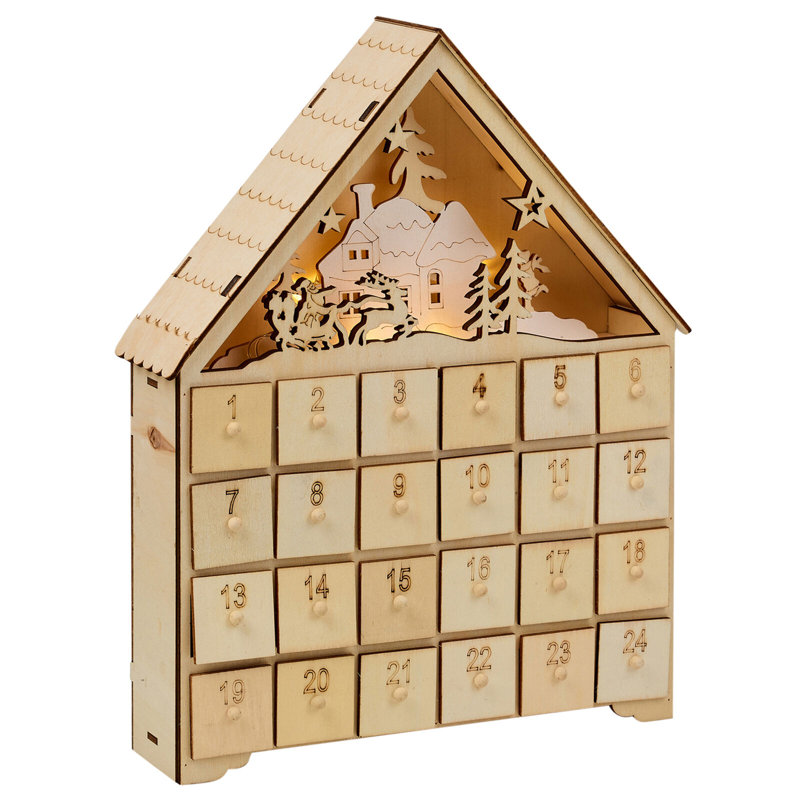 3D Wooden Winter House Advent Calendar Christmas Xmas Scene LED Light Date Boxes