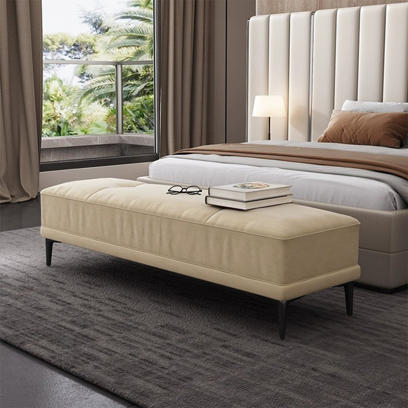Long banc en tissu beige rembourré moderne, Beige
