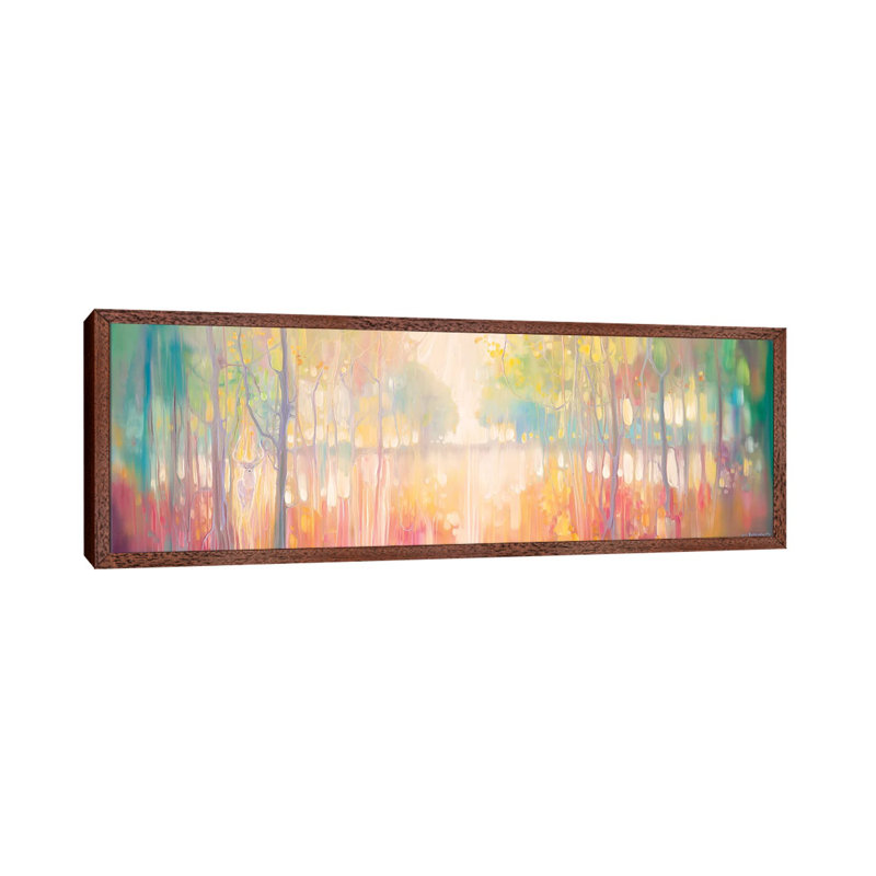 Autumn Calls, Panoramic Wide Canvas Of Lake Through Autumn Trees by Gill Bustamante - Panoramic Painting on Canvas