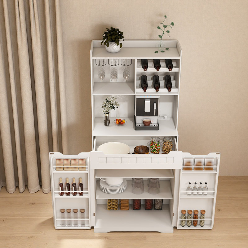 Buffet avec huche - Buffet de cuisine de ferme moderne avec 2 tiroirs et portes de grange, station de café ou armoire à boissons pour la salle à manger