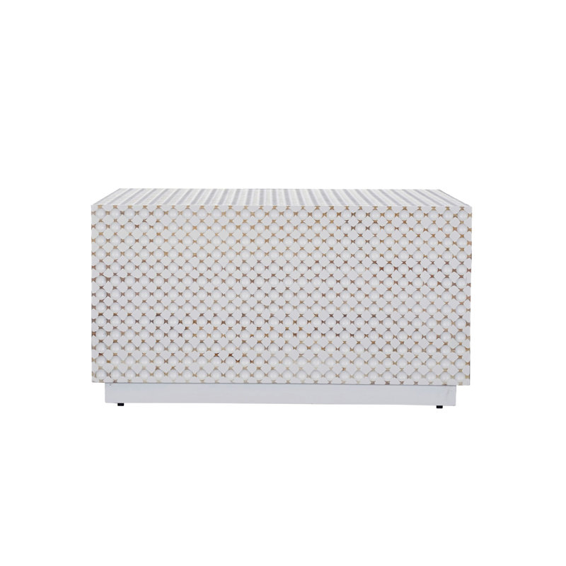 Elegant White 34" Rectangular Coffee Table with Sculptural Dimpled Design