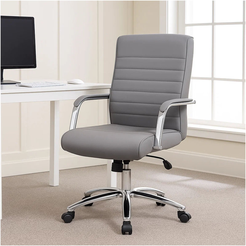Megh Rolling Executive Conference Chair, Gray Vinyl, Chrome Base, Gray