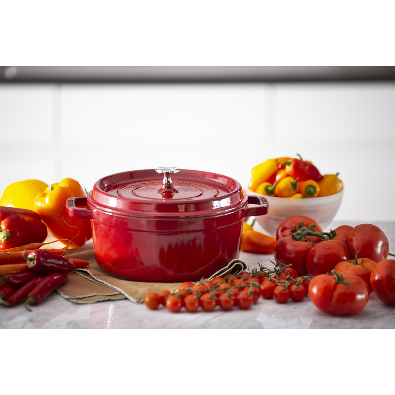 La Cocotte Cast Iron Round Cocotte, Cherry, 5.5 quarts