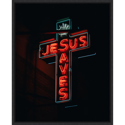 «Jesus sauve Neon Sign At Night» par Jon Bilous, reproduction d'art sur toile encadrée