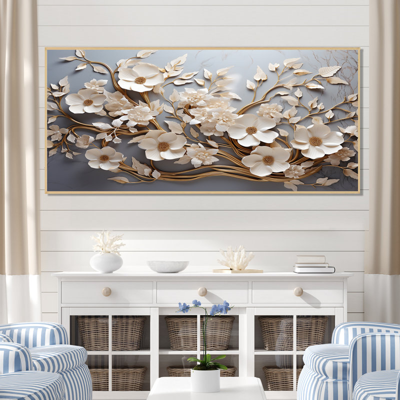«White Orchid Tree Garden of Branches 7», reproduction d'art sur toile florale abstraite - reproduction d'orchidée sur toile