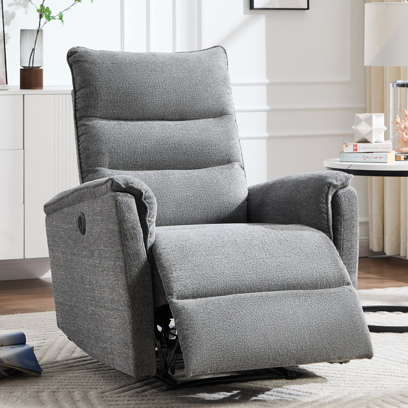 98cm Wide Modern Soft Upholstered Power Recliner, Dark Gray