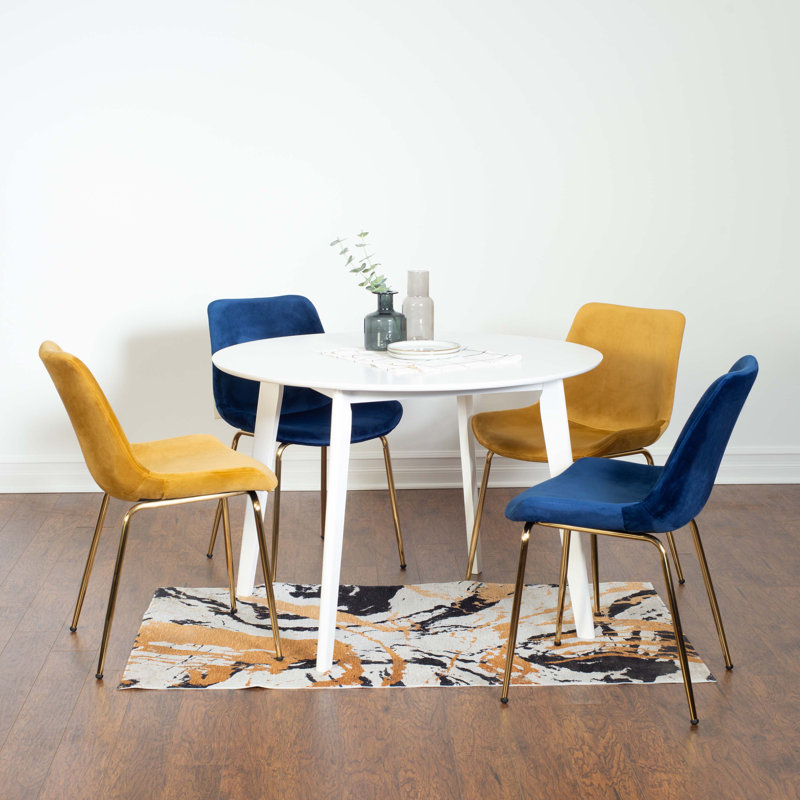 Ensemble de salle à manger contemporain, table de salle à manger ronde blanche avec chaises, Jaune, 5