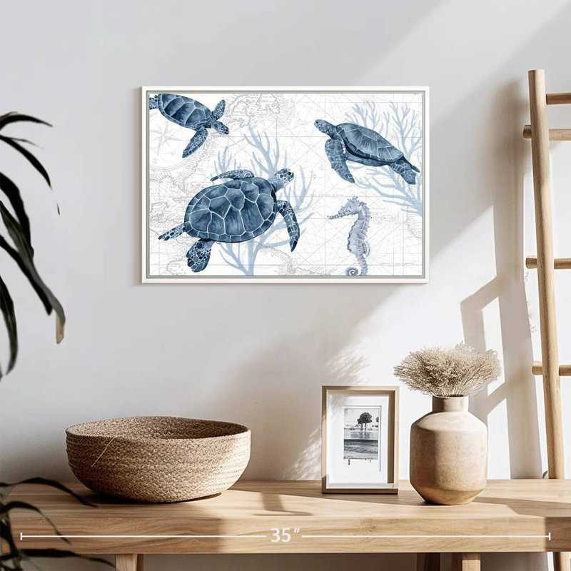 Bleu profond I sur blanc, 19 po x 13 po, Cadre flottant blanc
