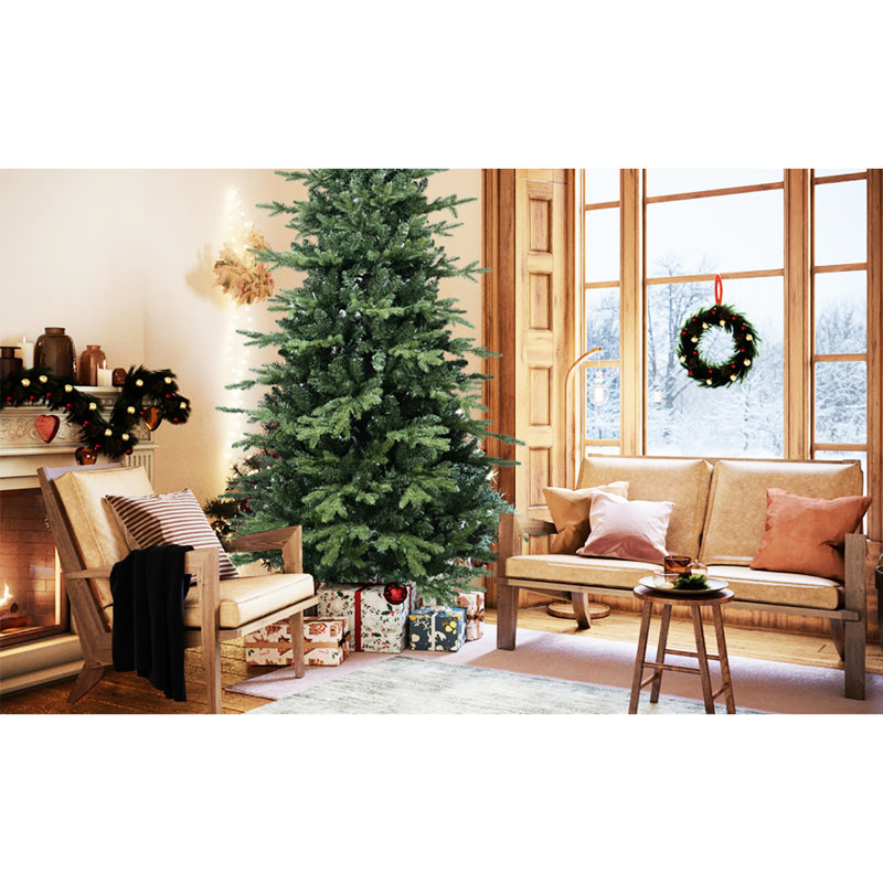 Arbre de Noël, 2856 pointes, aspect festif et complet, structure à charnières, branches naturelles en métal robuste, assemblage facile, support