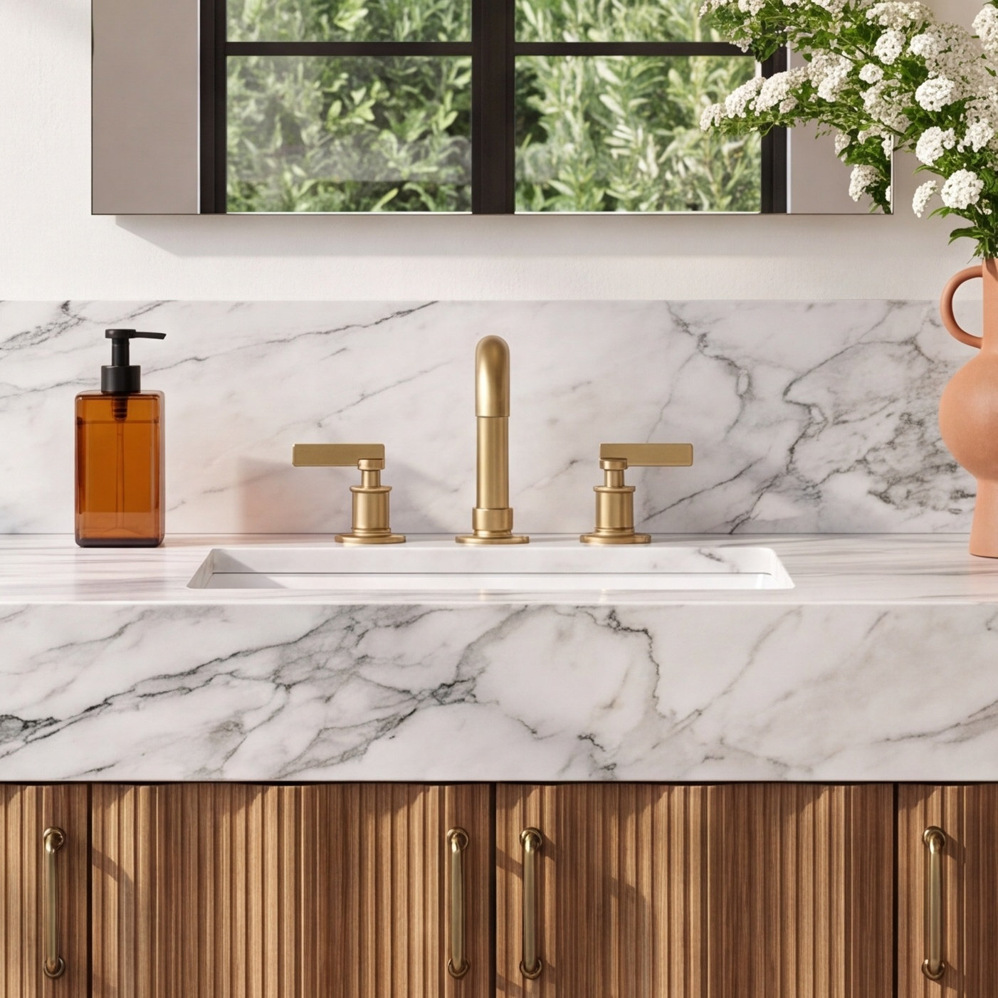 Castia Widespread Bathroom Faucet - 1.0 GPM, Vibrant Brushed Moderne Brass