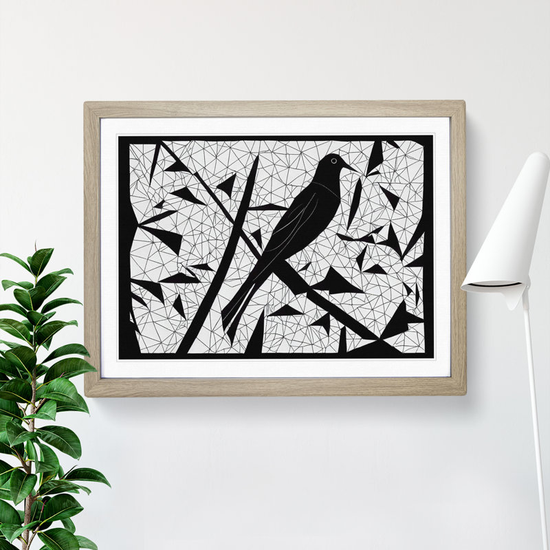 A Precious Bird Abstract - Single Picture Frame Print, 46cm H x 64cm W, Oak