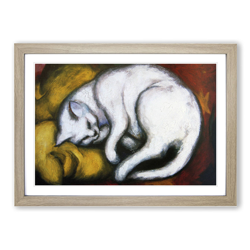 Sleeping Cat by Franz Marc - Picture Frame Painting, 27cm H x 36cm W x 2cm D, Oak Framed