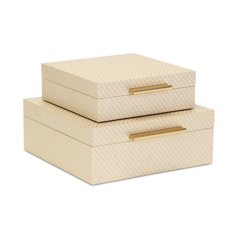 Mariline Elegant Fish Scale Pattern Square Box Set, Gold