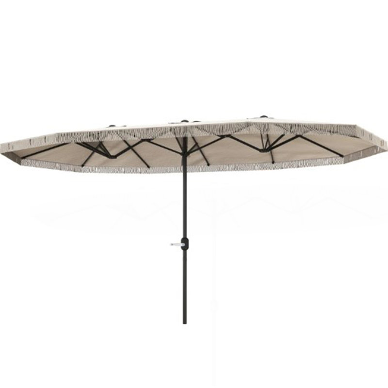 Extra Large Outdoor Umbrella,Rectangle Patio Umbrella,With Fringe And Crank Handle, Cream White