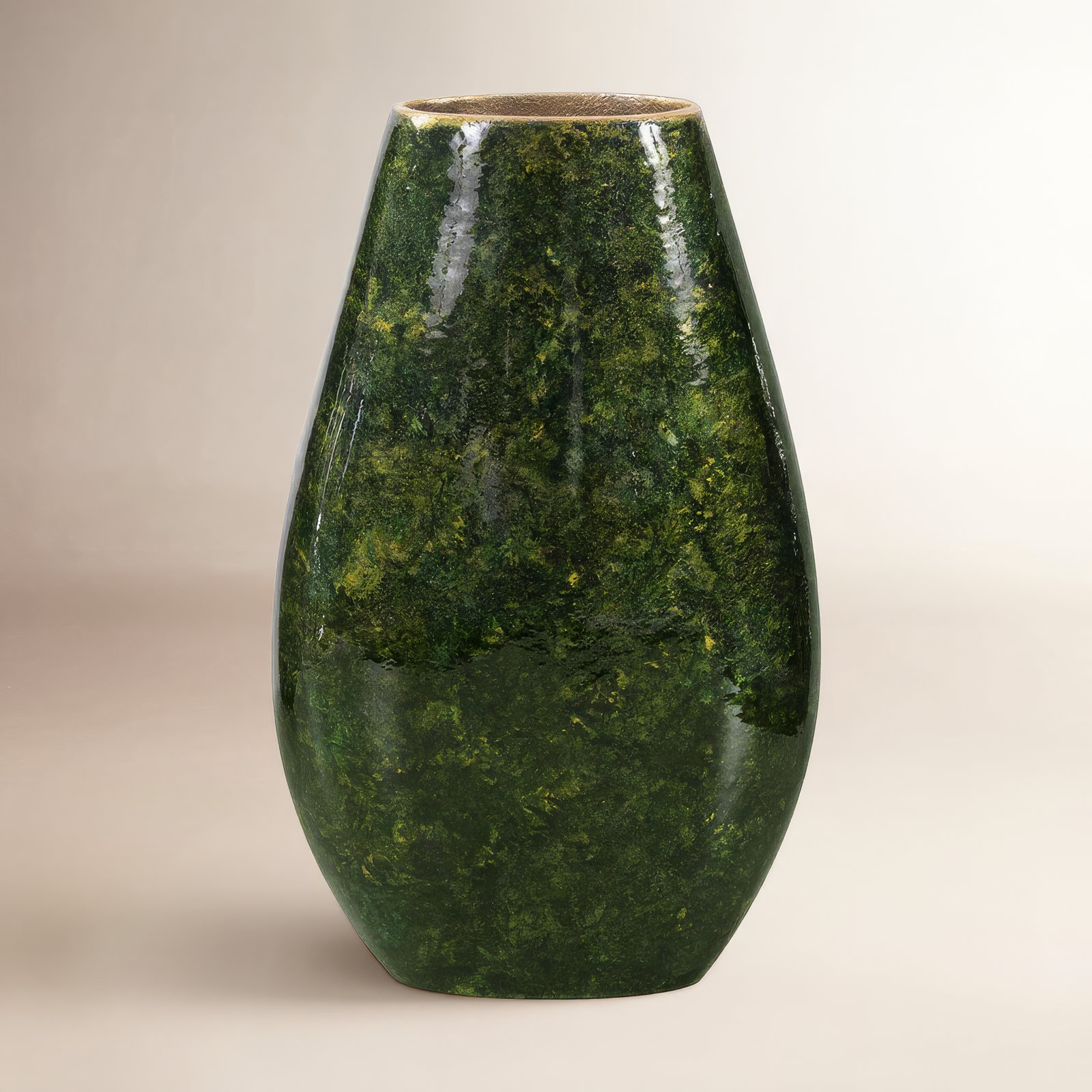 Renaldi Emerald Gold Torpedo Vase- Medium, 11" H x 7" W x 3" D