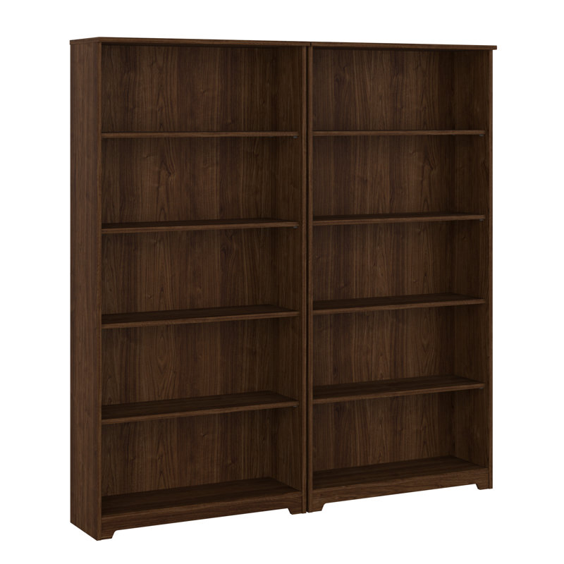 66.3" H Manufactured Wood 5-Shelf Bookcase (Set of 2), Modern Walnut