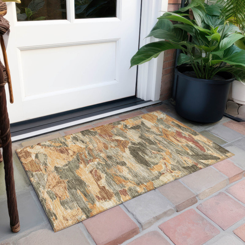 Copper and Beige Abstract Washable Synthetic Rug 20" x 30"