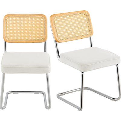 Ensemble de 2 chaises de salle à manger en rotin, chaise de salle à manger moderne Mid-Century, chaise d'appoint rembourrée en velours avec dossier en rotin, chaise de salle à manger rétro