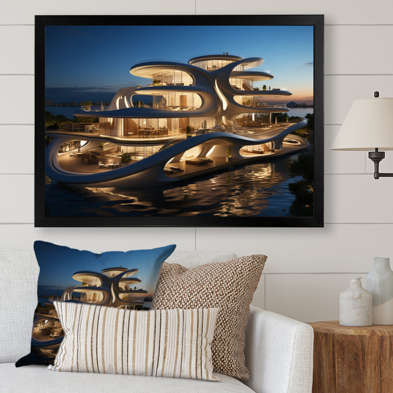 " Futuristic Architecture II ", 30" H x 40" W, White Picture Framed