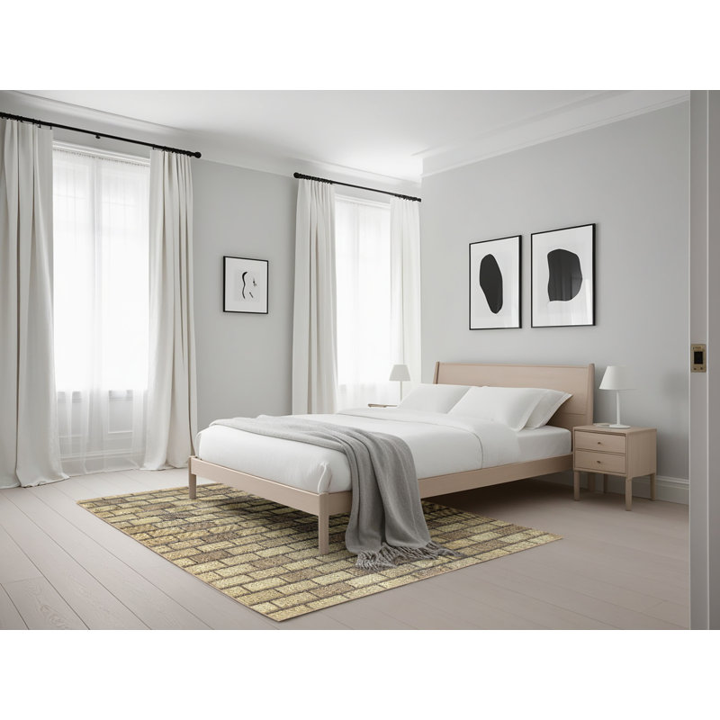Tapis olive à motif géométrique Schacht, Rectangle 5 pi x 7 pi