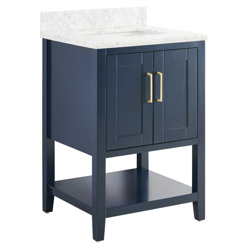 Meuble-lavabo 24 po avec plateau en marbre de Carrare et vasque en céramique Jearold, Marine
