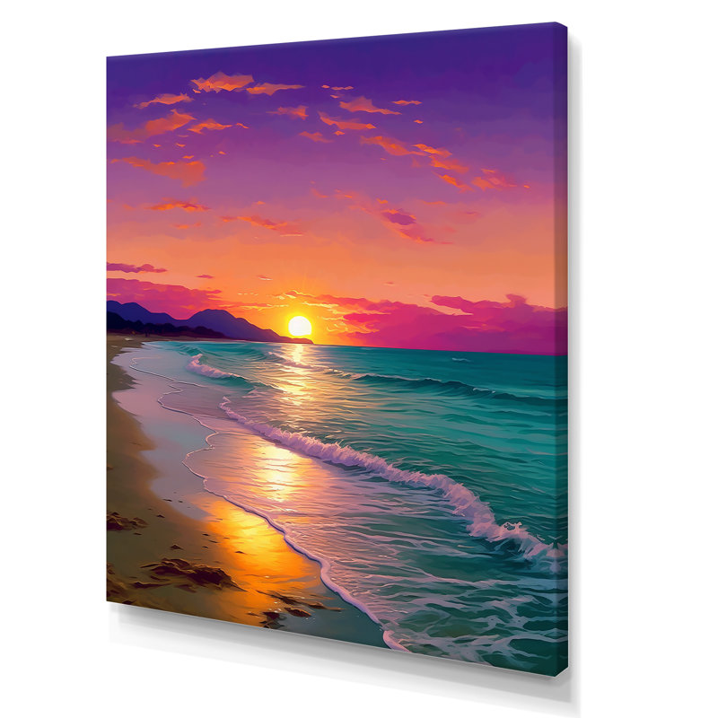 Coucher de soleil harmonie côtière sérénité II - plage de sable, art mural, Toile tendue, H 20 po x l 12 po x P 1 po