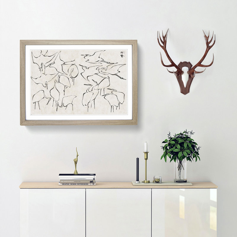 Cranes by Katsushika Hokusai - Framed Print, Oak Framed, 36cm H x 48cm W x 2cm D