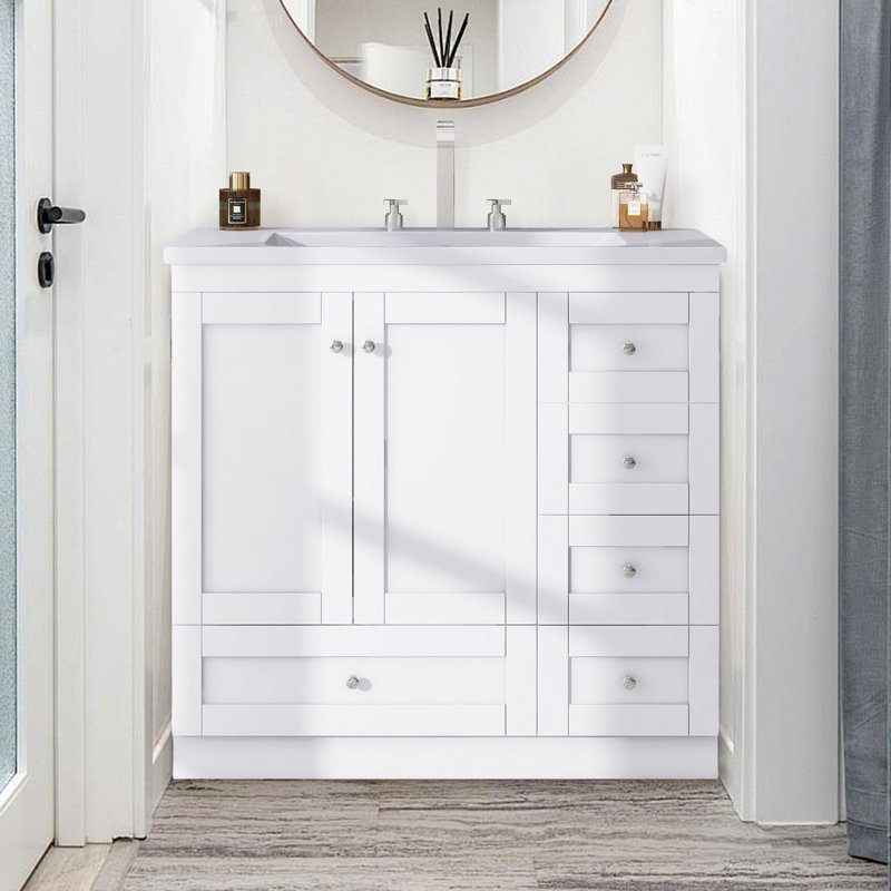 Lindel 35.8'' Single Bathroom Vanity with Resin Top, White