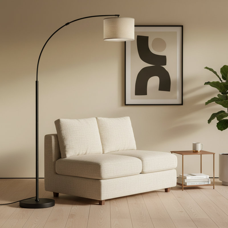 Arc Floor Lamp 75" with LED Bulb Included, 3 Color Temperatures & Memory Function, Arched Floor Lamp with Linen Shade & Weighted Cast Iron Base, 350° Adjustable Standing Lamp for Living Room Bedroom