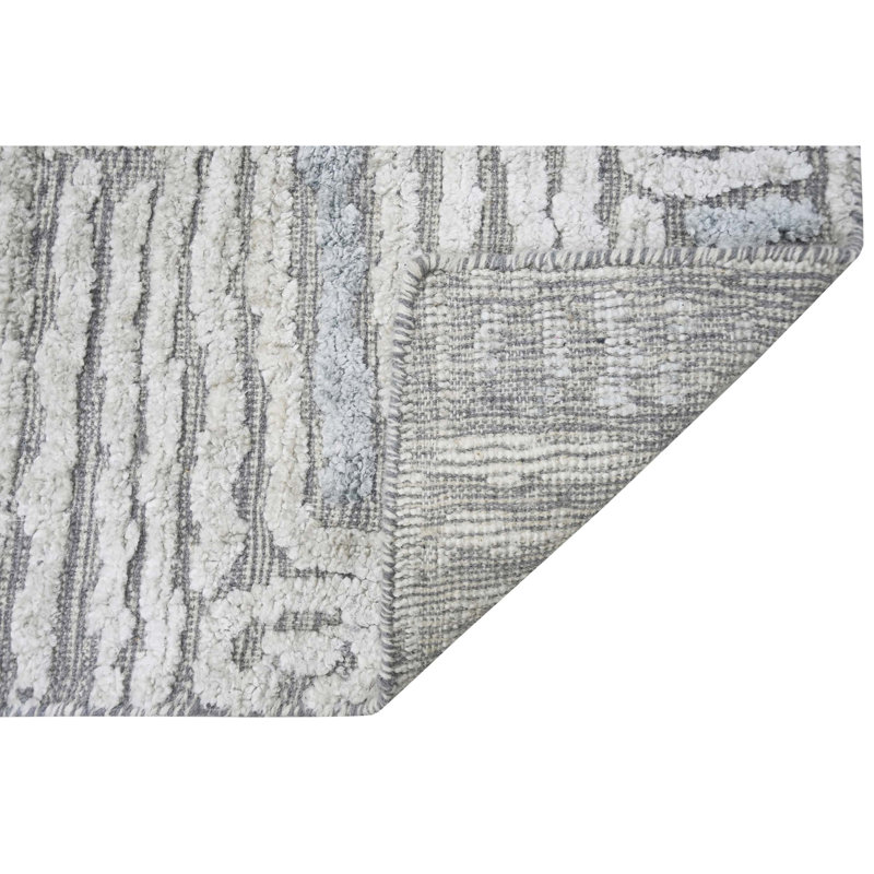 Tapis rectangulaire en laine / viscose noué à la main argent / gris, Rectangle de 10 pi x 14 pi
