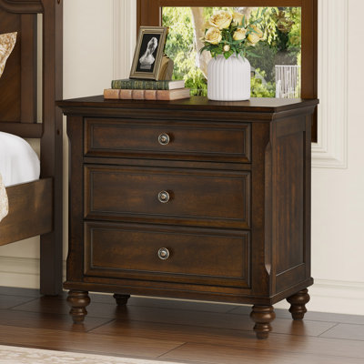 Mid-Century Modern Solid Wood Nightstand 3-Drawers