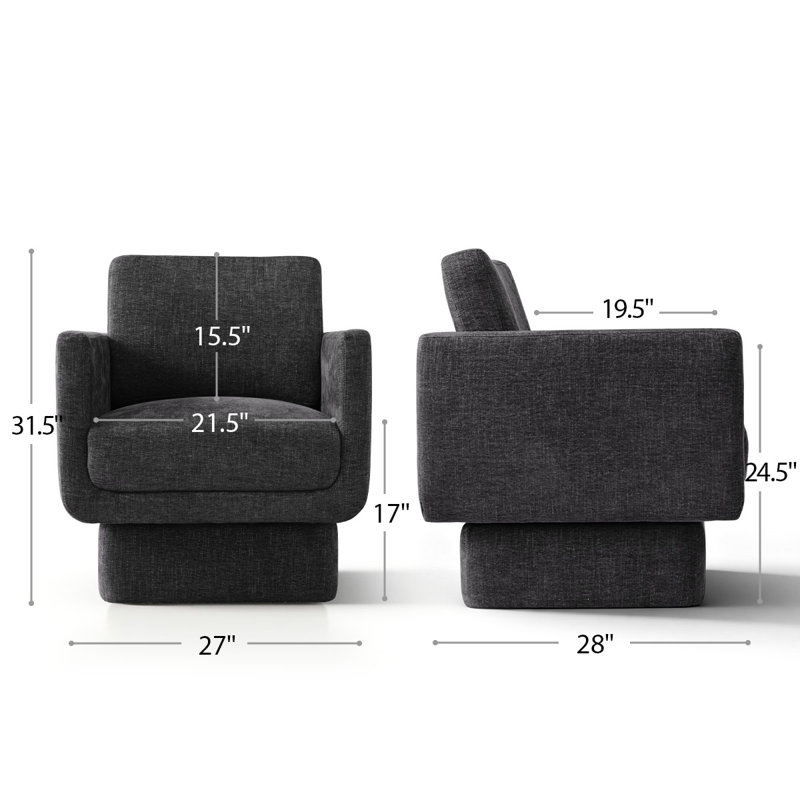 Black Upholstered Swivel Barrel Accent Chair, Black