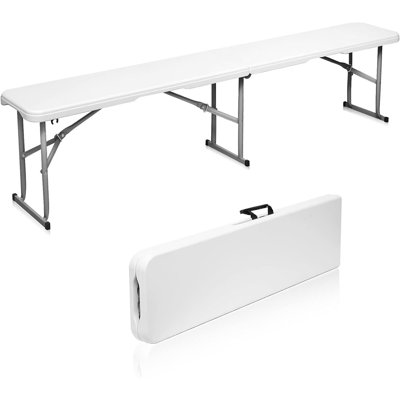 Folding Bench 6 Foot, Plastic Folding Bench Seat Portable Foldable Picnic Party Camping Dining Seat, White Garden Multipurpose Entertaining Activities