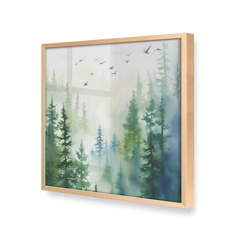 Oiseaux des bois dans la brume I, Érable brut encadré, H 21,75 po x l 21,75 po