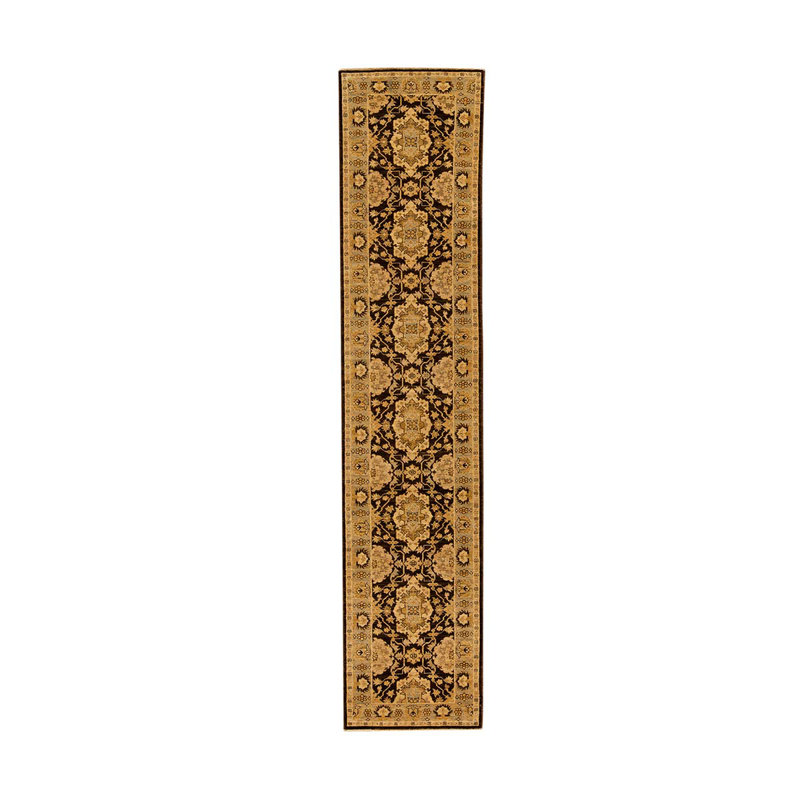Tapis de couloir unique en laine noué à la main brun / noir 2 pi 6 po x 6 pi