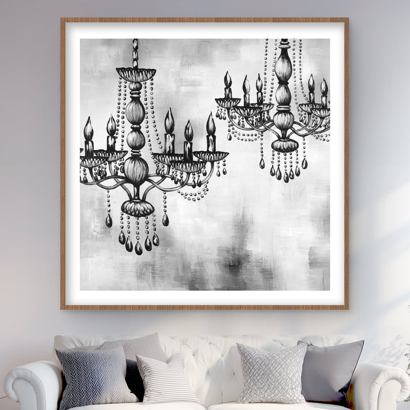 Deux lustres en cristal - décor de bureau encadré noir, H 48 po x l 48 po