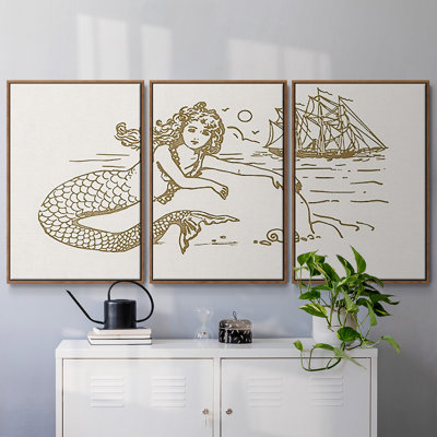 Sunning Mermaid I, reproduction encadrée sur toile 3 pièces