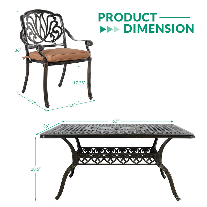 6 - Person Patio Dining Set Umbrella Hole Included Rectangular Table with Cushions Included