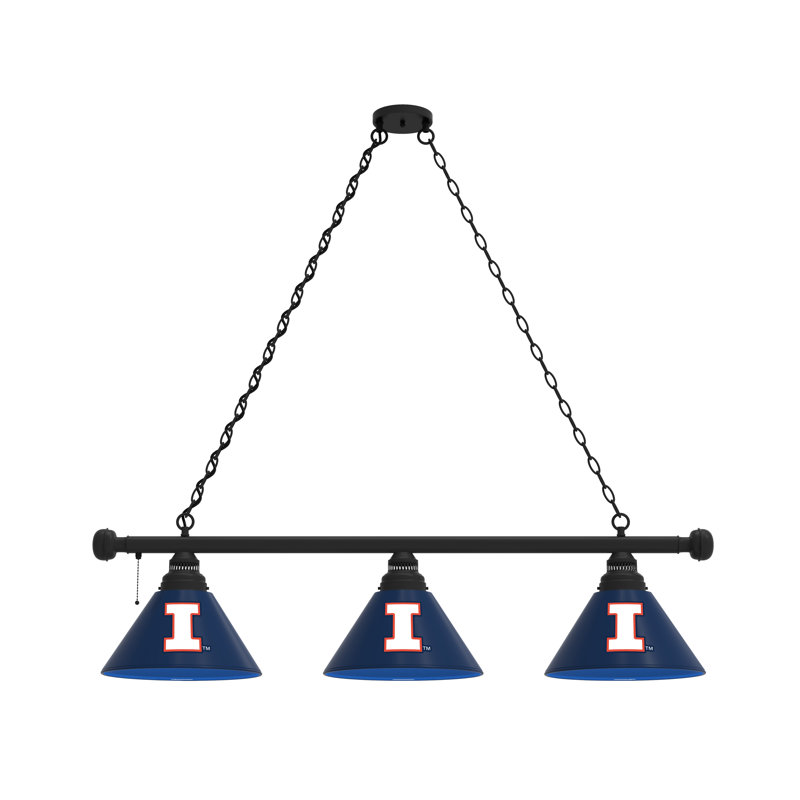 3 - Light Pool Table Lights Pendant, Black, Illinois Fighting Illini