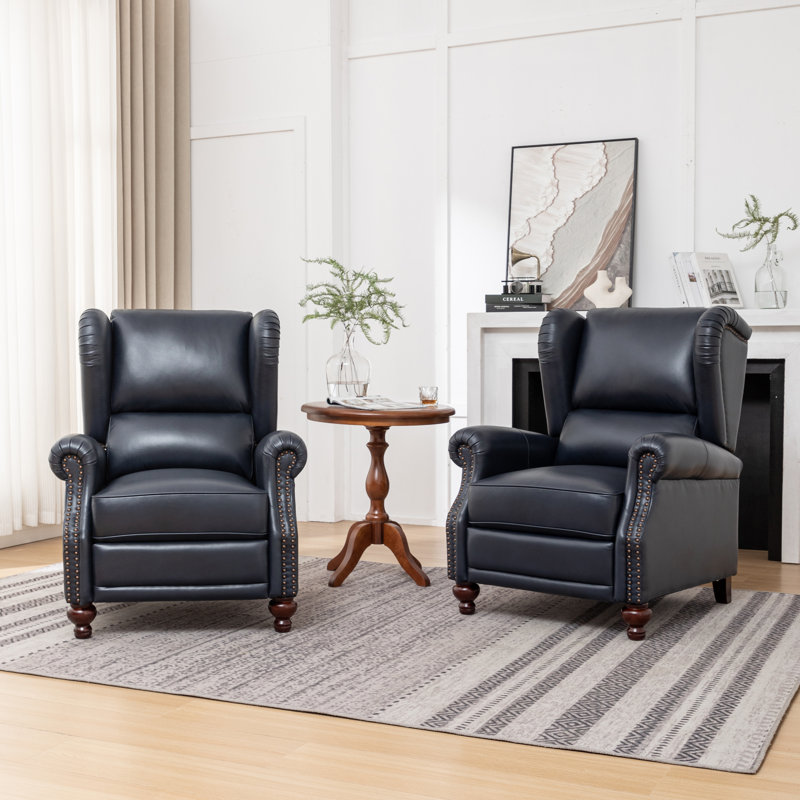 Genuine Leather Recliner, Navy