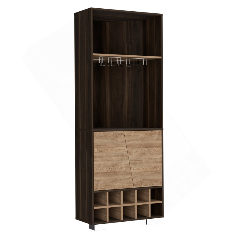 Armoire de bar Fraktal, dix porte-bouteilles encastrés, deux tablettes, porte double
