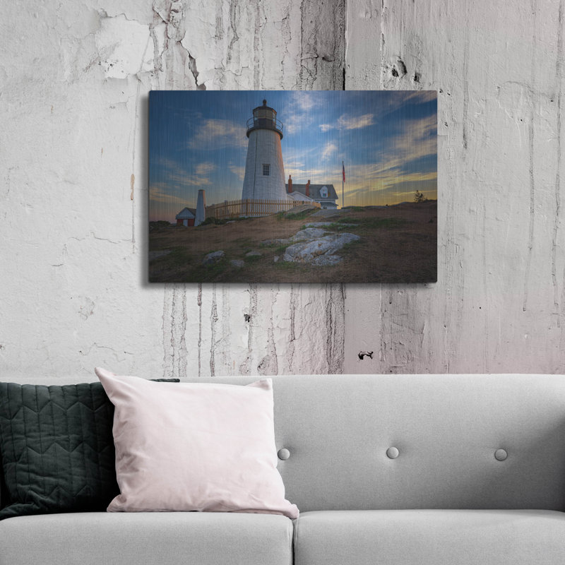 Mur en métal Breakwater Bay «Pemaquid Point Langle in Sunset» par Rick Berk, H 24 po x l 36 po