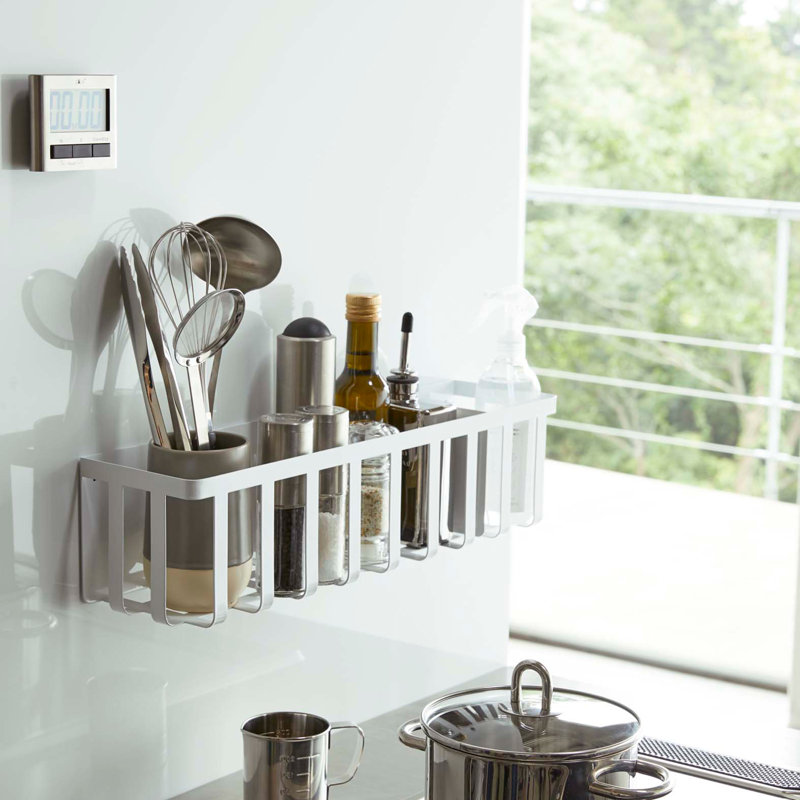 White Steel Magnetic Kitchen Storage Basket with Sliding Divider