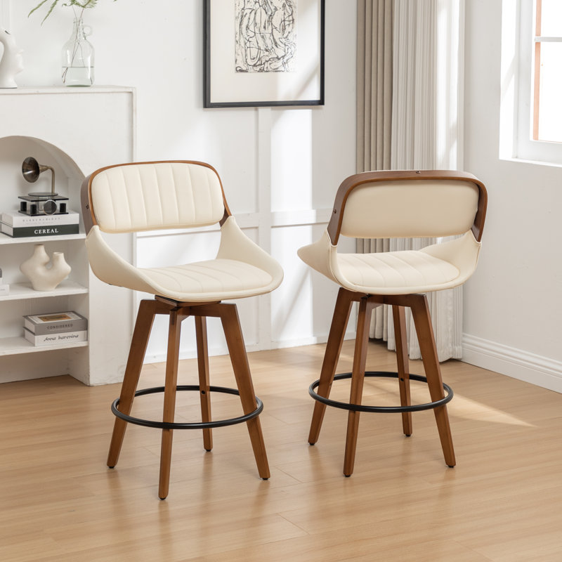 Shontina Faux Leather Swivel Bar Stool, Beige, Bar Stool (29.52" Seat Height)