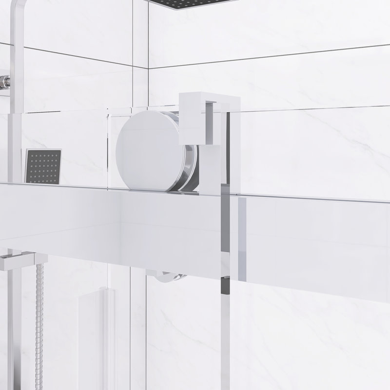 60" W X 76" H Frameless Soft-Closing Single Sliding Shower Door, 1/4" (6Mm) Tempered Glass With Explosion-Proof Coating