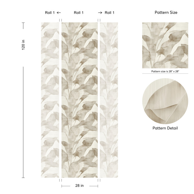 Papier peint adhésif subtil feuille de bananier beige