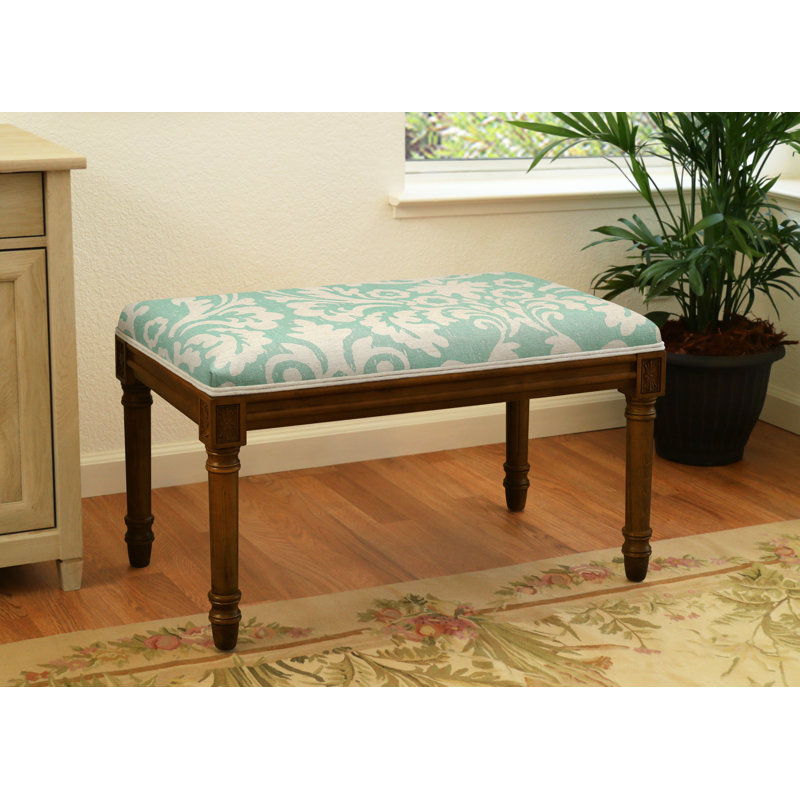 Banc en bois massif Cambel, Noyer / turquoise jacobin floral