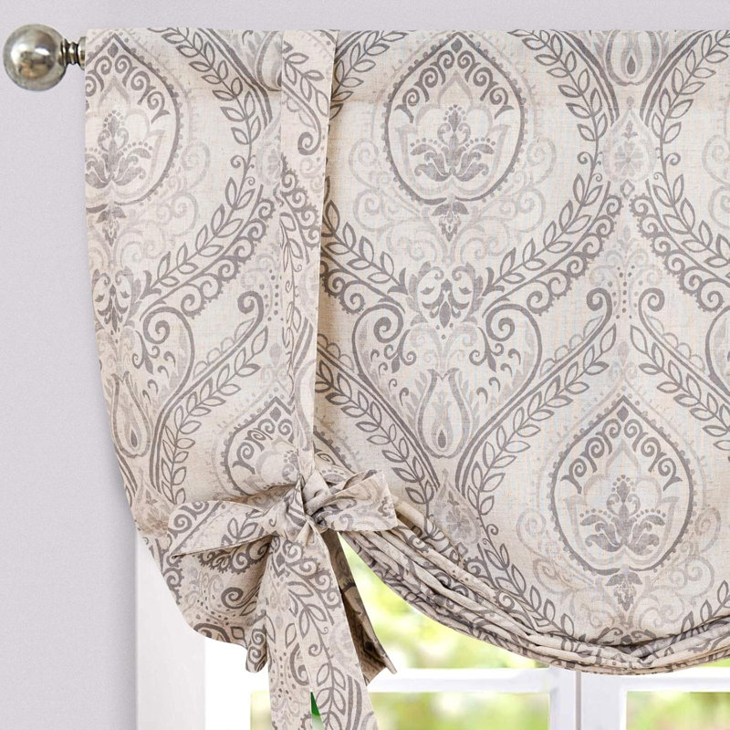 Cantonnière en faux lin, L 42 po x L 45 po, Gris sur beige