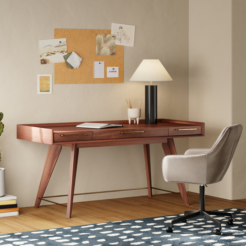 Walter Solid Wood Top Writing Desk, Walnut