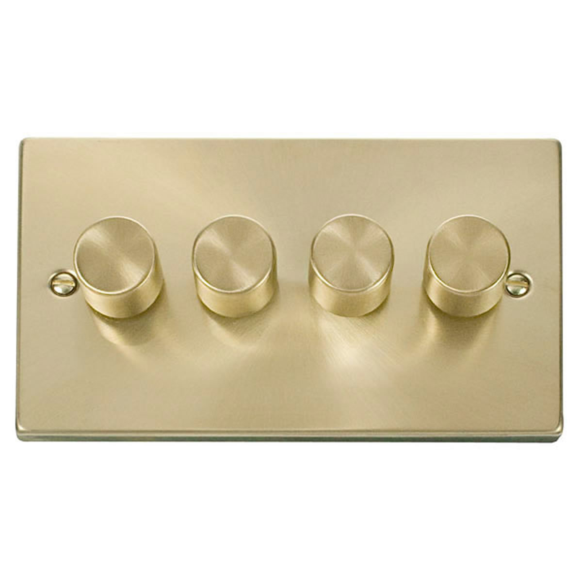 Fairmont Park Satin Brass 4 Gang 2 Way LED 100W Trailing Edge Dimmer ...